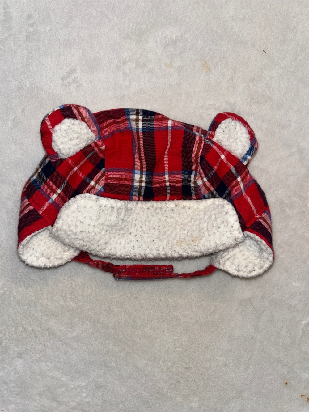(3 for $10) Plaid Red Sherpa-Lined Kids Hat with Ear Accents